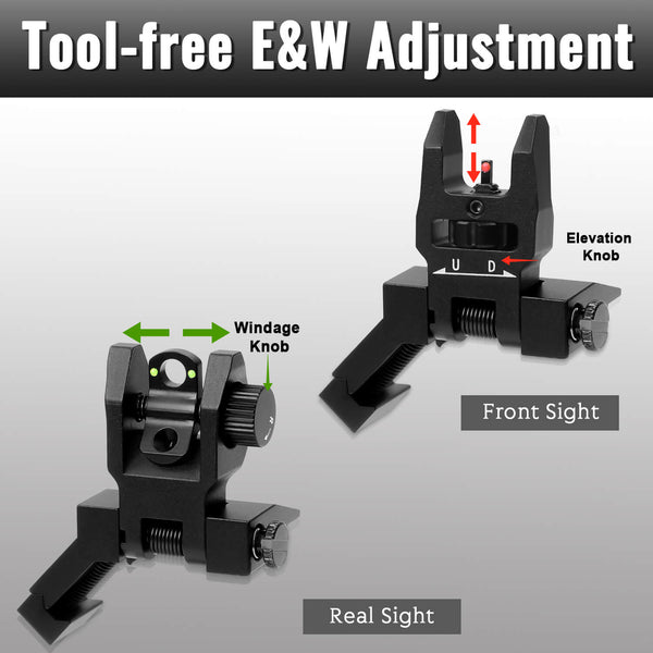 GOWUTAR 45 Degree Offset Pop Up Backup Iron Sights Toolless Fiber Optic Front and Rear Sites Set for Picatinny Rails