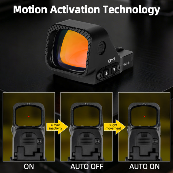 GOWUTAR GP-9 Large Window Red Dot Sight - 6 MOA RMR Footprint Red Dot Optics - 7075 Aluminum Motion Awake Pistol Reflex Sights