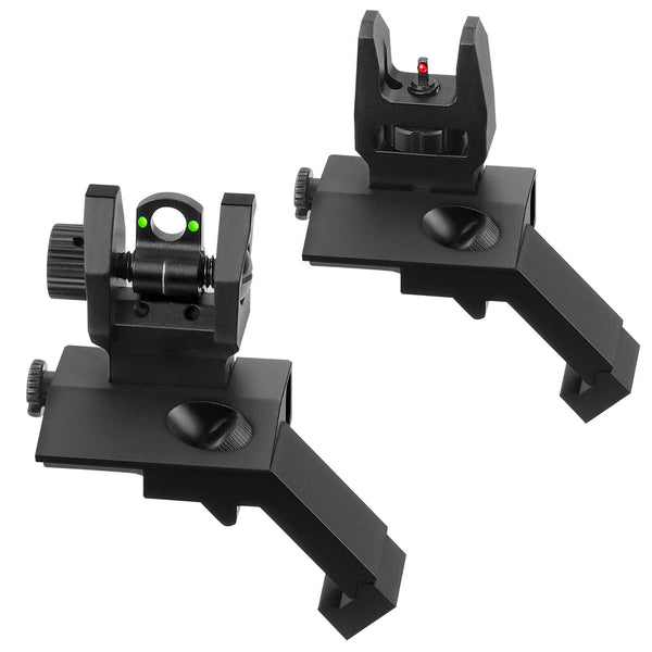 GOWUTAR 45 Degree Offset Pop Up Backup Iron Sights Toolless Fiber Optic Front and Rear Sites Set for Picatinny Rails