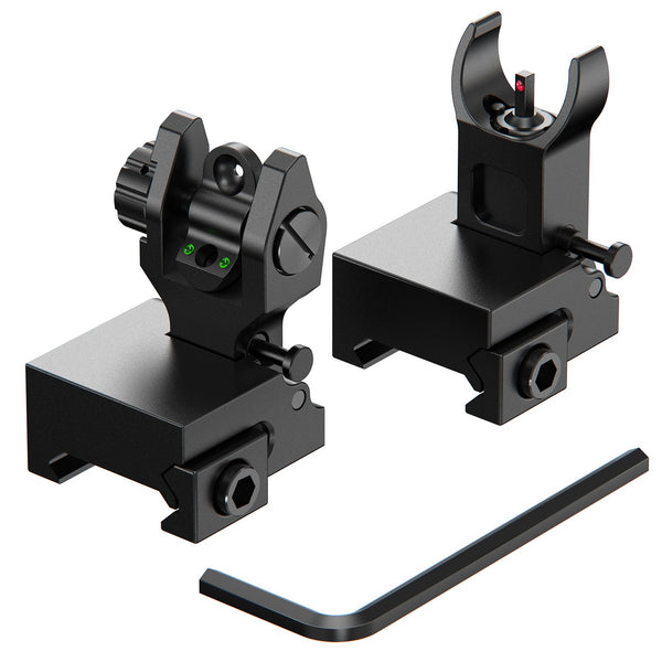 gowutar flip up fiber optic iron sight 90 degree front and rear sight picatinny backup sight set