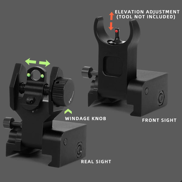 gowutar flip up fiber optic iron sight 90 degree front and rear sight picatinny backup sight set
