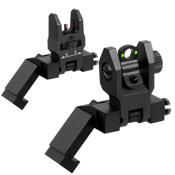 GOWUTAR 45 Degree Offset Pop Up Backup Iron Sights Toolless Fiber Optic Front and Rear Sites Set for Picatinny Rails