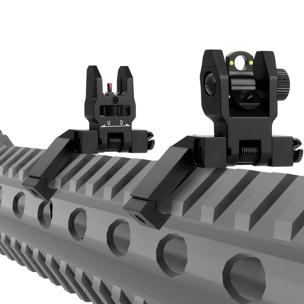GOWUTAR 45 Degree Offset Pop Up Backup Iron Sights Toolless Fiber Optic Front and Rear Sites Set for Picatinny Rails